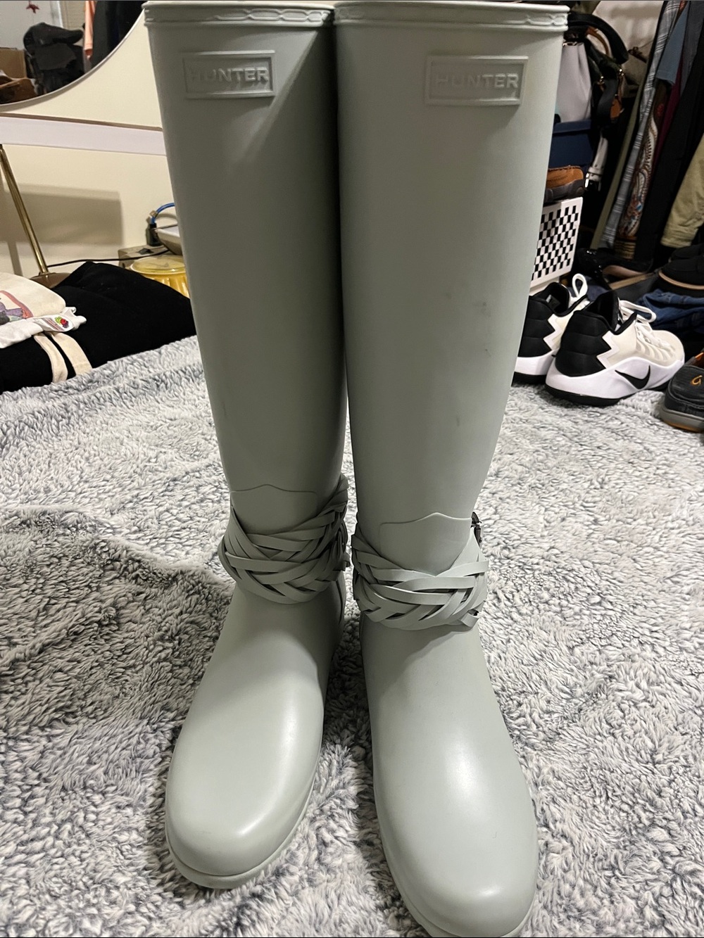 Hunter Tall Braided Strap Rain Boots - Sage Green